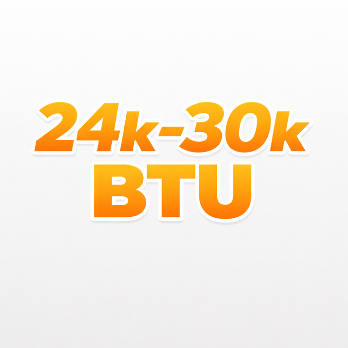 24k–30k BTU (≈2.0–2.5 ton)