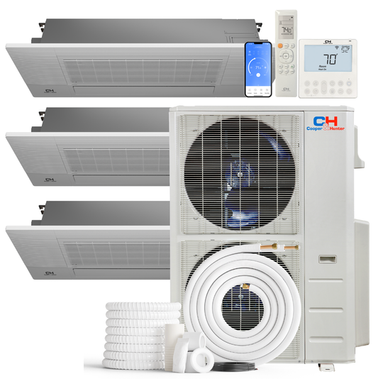 Cooper&Hunter 3-Zone Ductless Mini Split AC & Heat Pump 48000 BTU (6K+9K+12K), One-Way Ceiling Cassettes Units, 230V
