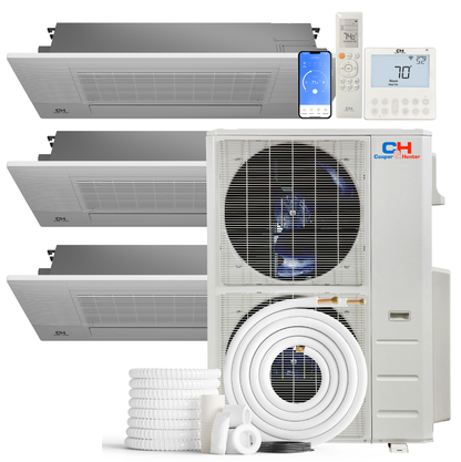 Cooper&Hunter 3-Zone Ductless Mini Split AC & Heat Pump 48000 BTU (18K+18K+18K), One-Way Ceiling Cassettes Units, 230V