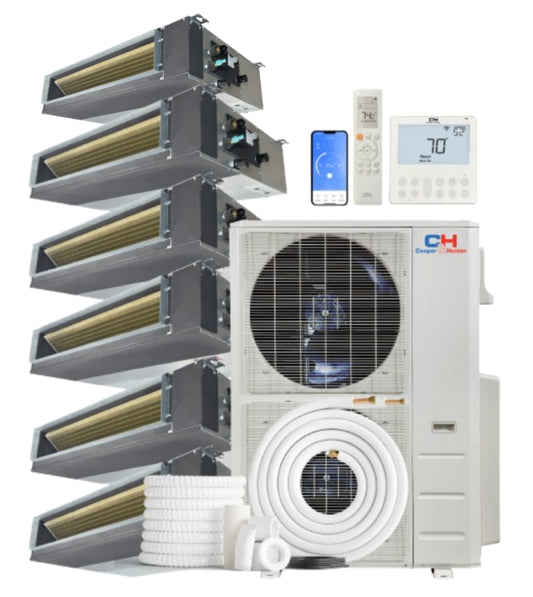 Cooper&Hunter 6-Zone Ducted Mini Split AC & Heat Pump 60000 BTU (9K+9K+12K+12K+12K+18K), Slim Duct Units, 230V