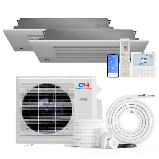 Cooper&Hunter 2-Zone Ductless Mini Split AC & Heat Pump 28000 BTU (9K+9K), One-Way Ceiling Cassettes Units, 230V