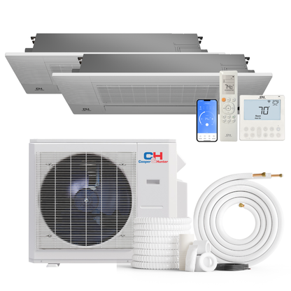 Cooper&Hunter 2-Zone Ductless Mini Split AC & Heat Pump 28000 BTU (18K+18K), One-Way Ceiling Cassettes Units, 230V