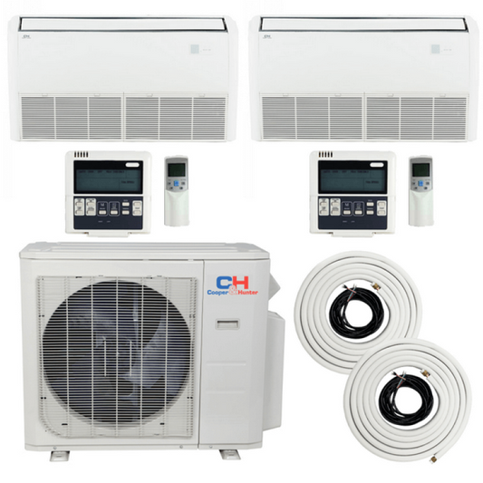 Cooper&Hunter 2-Zone Ductless Mini Split AC & Heat Pump 28000 BTU (18K+18K), Universal/Floor Ceiling Units, 230V - R410A