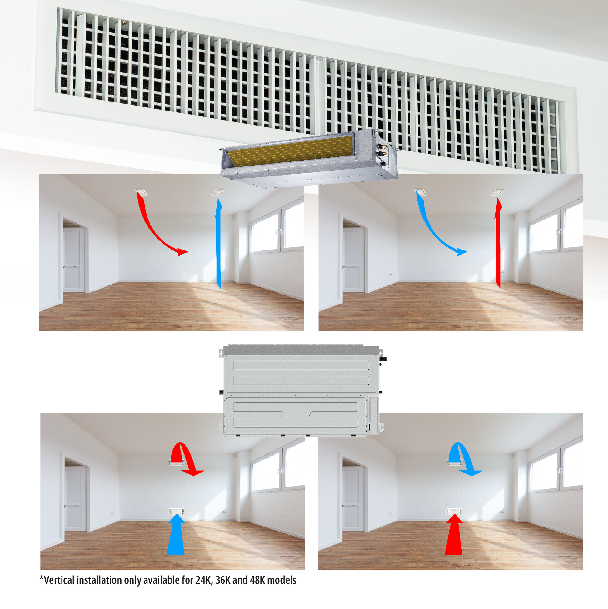 Cooper&Hunter 3-Zone Ducted Mini Split AC & Heat Pump 36000 BTU (6K+18K+18K), Slim Duct Units, 230V