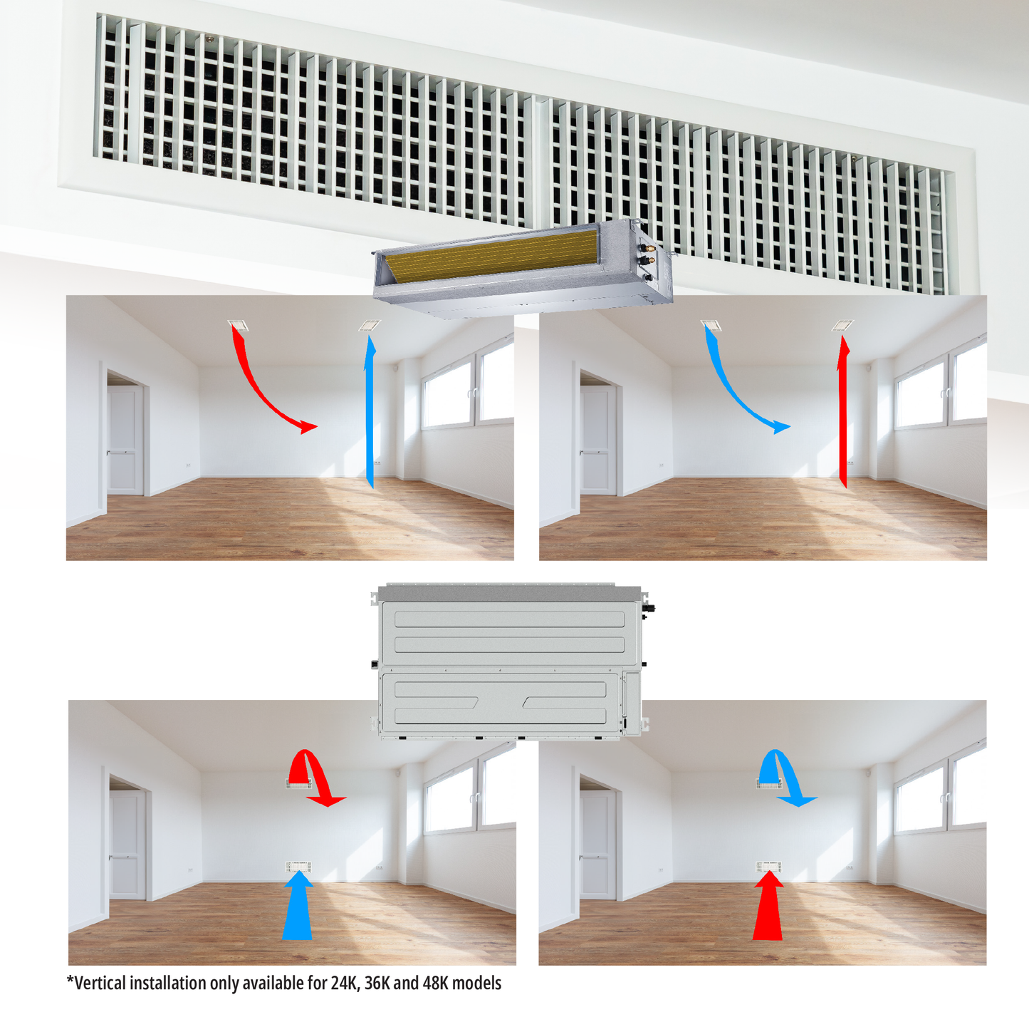 Cooper&Hunter 4-Zone Ducted Mini Split AC & Heat Pump 60000 BTU (9K+12K+18K+24K), Slim Duct Units, 230V