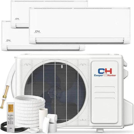 Cooper&Hunter Olivia 3-Zone Ductless Mini Split AC & Heat Pump 28000 BTU (9K+9K+12K), Wall Mount Units, 230V - R410A