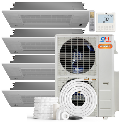 Cooper&Hunter Hyper 4-Zone Ductless Mini Split AC & Heat Pump 55000 BTU (6K+6K+6K+18K), One-Way Cassette Units, 230V - R410A