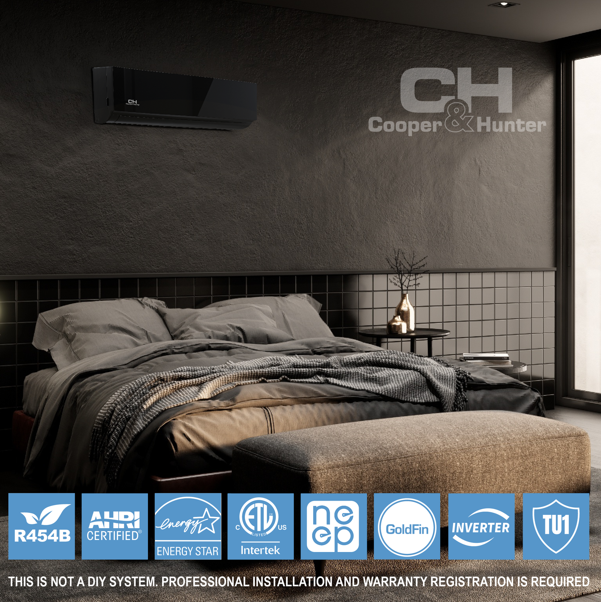 Cooper&Hunter Olivia Midnight 5-Zone Ductless Mini Split AC & Heat Pump 60000 BTU (9K+9K+9K+9K+9K), Wall Mount Units, 230V