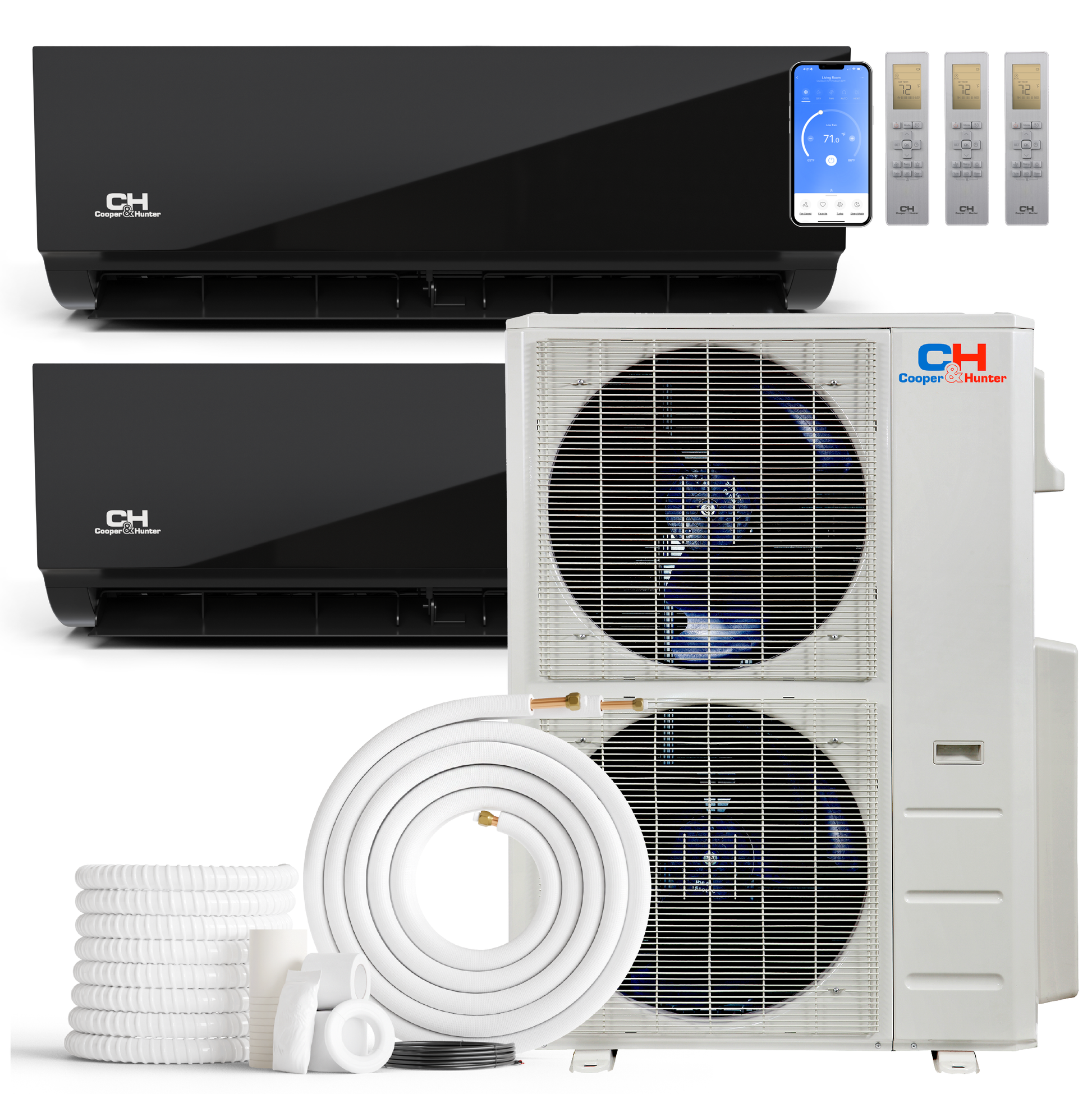 Cooper&Hunter Olivia Midnight 2-Zone Ductless Mini Split AC & Heat Pump 60000 BTU (12K+18K), Wall Mount Units, 230V