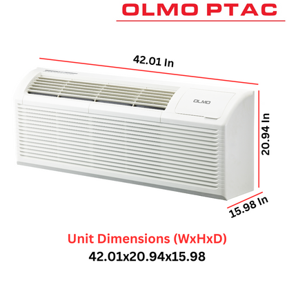 OLMO 12,000 BTU Smart PTAC Heating & Cooling AC Unit – 230V Through-Wall with Remote