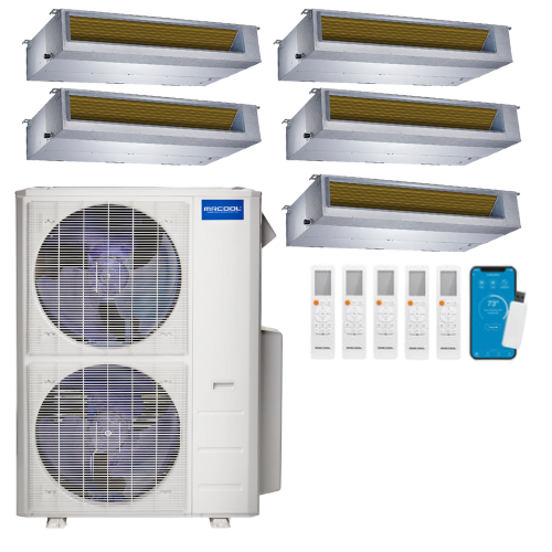 MRCOOL Olympus 4th Generation 5-Zone Ducted Mini Split AC & Heat Pump 48000 BTU (9K+9K+9K+9K+18K), Slim Duct Units, 230V