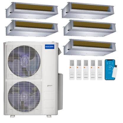 MRCOOL Olympus 4th Generation 5-Zone Ducted Mini Split AC & Heat Pump 48000 BTU (9K+9K+9K+12K+12K), Slim Duct Units, 230V