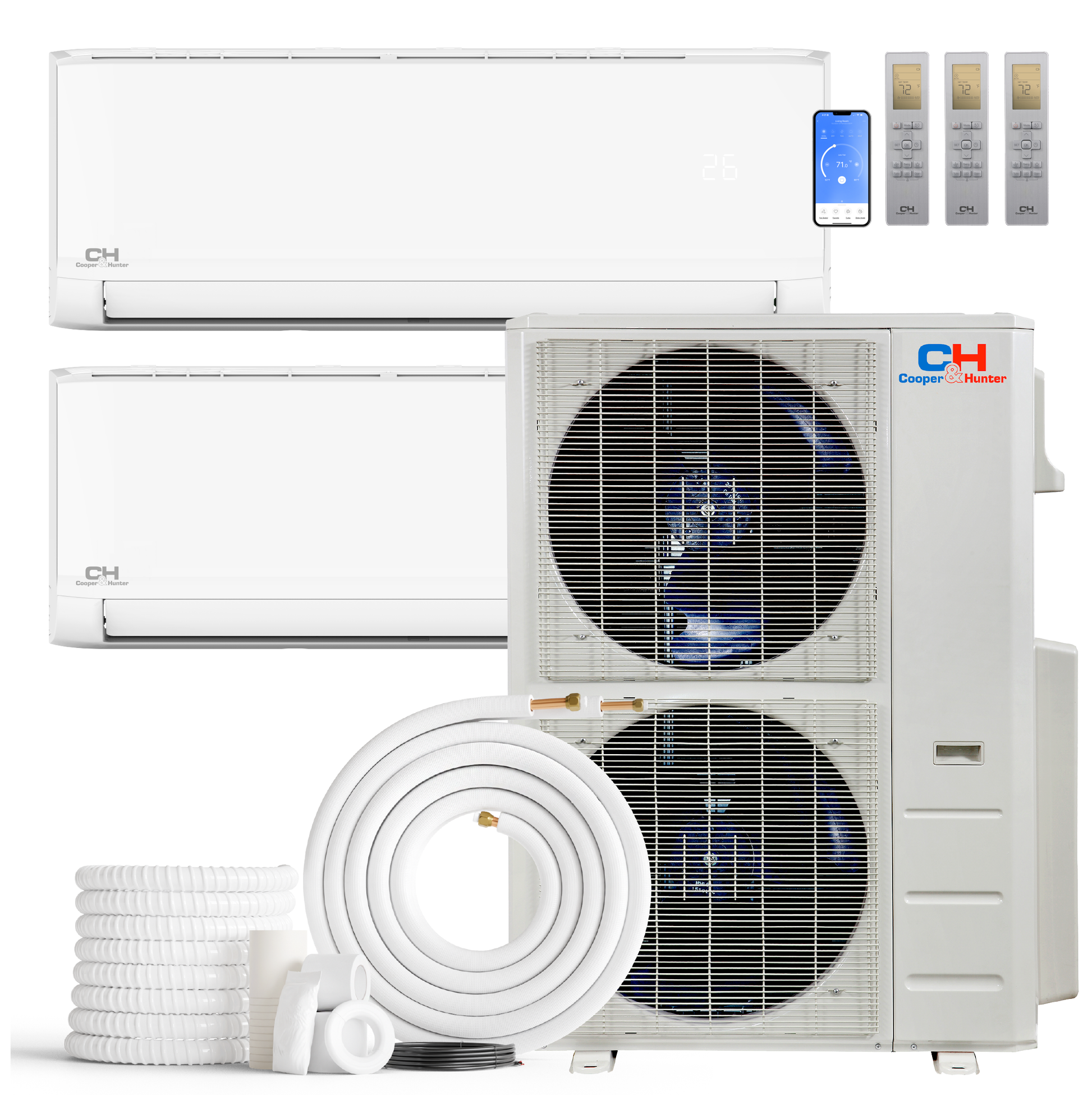Cooper&Hunter Olivia 2-Zone Ductless Mini Split AC & Heat Pump 60000 BTU (6K+18K), Wall Mount Units, 230V