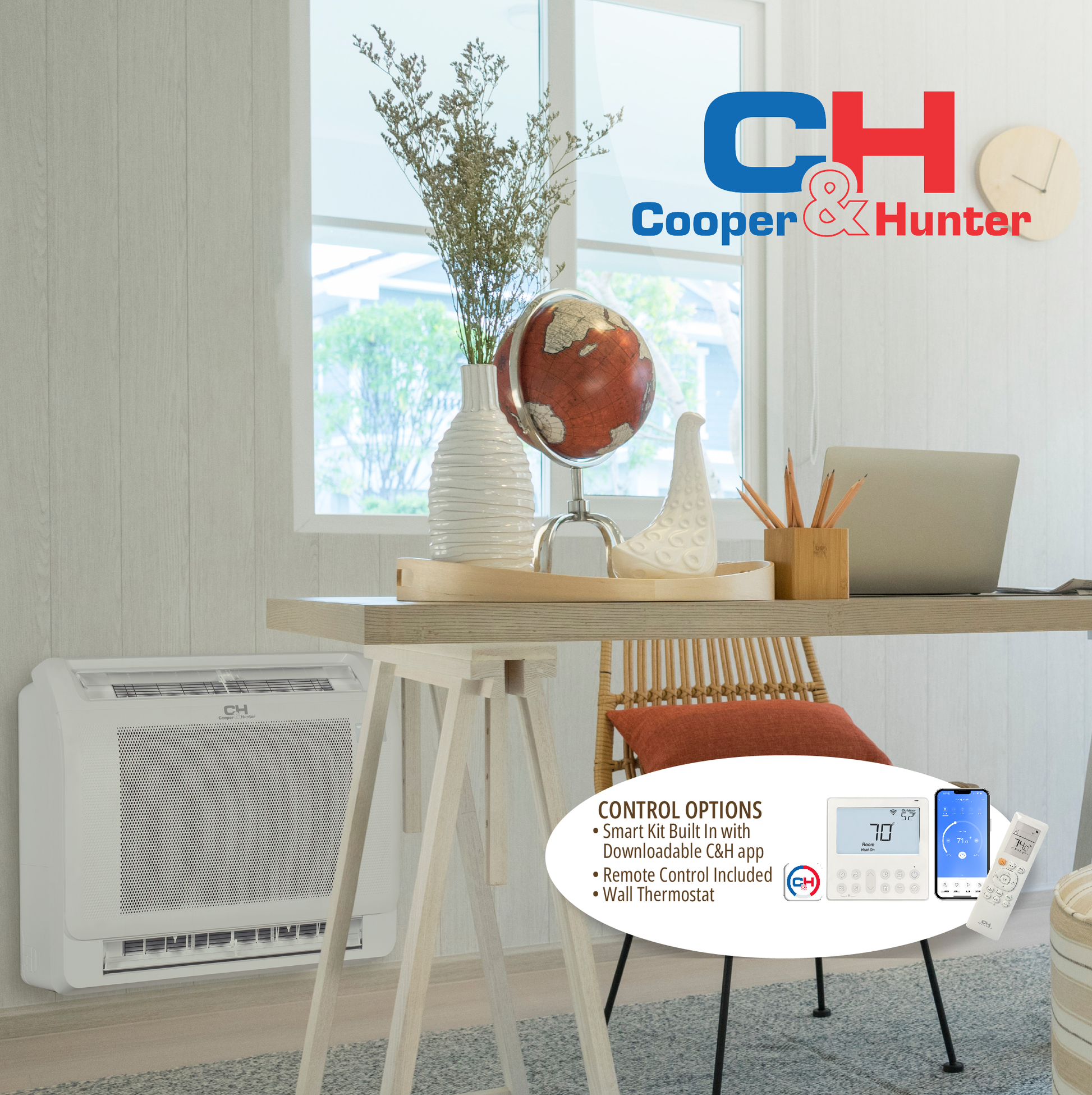 Cooper&Hunter 6-Zone Ductless Mini Split AC & Heat Pump 48000 BTU (9K+9K+9K+9K+9K+9K), Floor Console Units, 230V