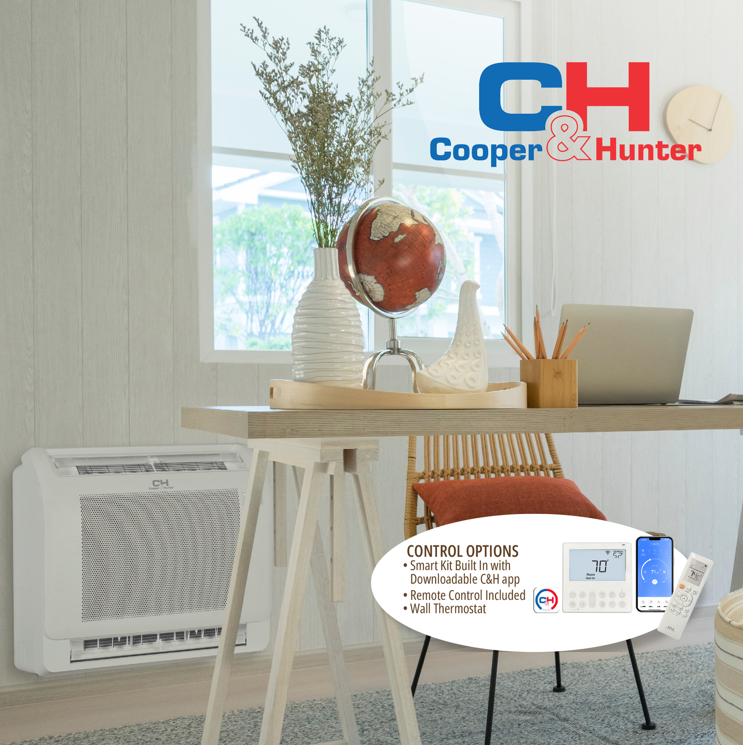Cooper&Hunter Hyper 4-Zone Ductless Mini Split AC & Heat Pump 28000 BTU (9K+9K+9K+18K), Floor Console Units, 230V