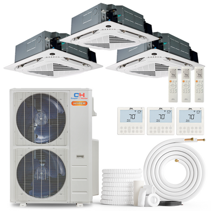 Cooper&Hunter Hyper 3-Zone Ductless Mini Split AC & Heat Pump 48000 BTU (9K+12K+24K), Ceiling Cassettes Units, 230V