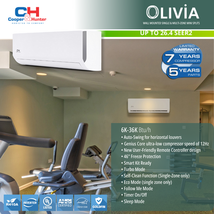 Cooper&Hunter 18,000 BTU Olivia Single Zone Wall Mount Minisplit Heat Pump System R454B 230V