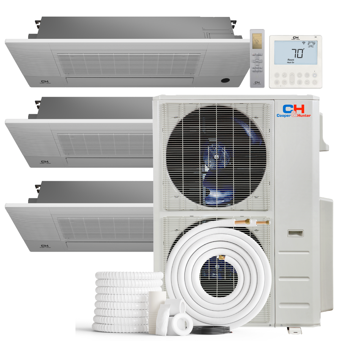 Cooper&Hunter 3-Zone Ductless Mini Split AC & Heat Pump 55000 BTU (6K+18K+18K), One-Way Cassette Units, 230V - R410A