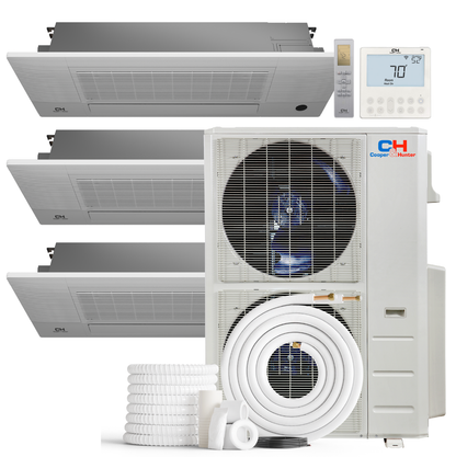 Cooper&Hunter 3-Zone Ductless Mini Split AC & Heat Pump 55000 BTU (6K+18K+18K), One-Way Cassette Units, 230V - R410A