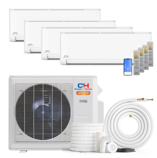 Cooper&Hunter Hyper Olivia 4-Zone Ductless Mini Split AC & Heat Pump 28000 BTU (12K+12K+12K+12K), Wall Mount Units, 230V