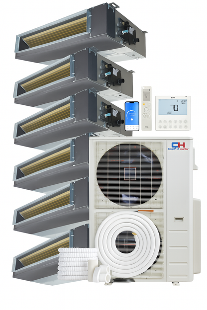 Cooper&Hunter 6-Zone Ducted Mini Split AC & Heat Pump 48000 BTU (6K+6K+9K+12K+12K+12K), Slim Duct Units, 230V