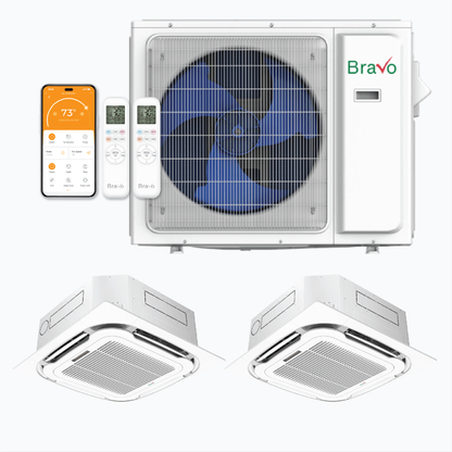 Bravo 2-Zone Ductless Mini Split AC & Heat Pump 36000 BTU (12K+12K), Ceiling Cassettes Units, 230V