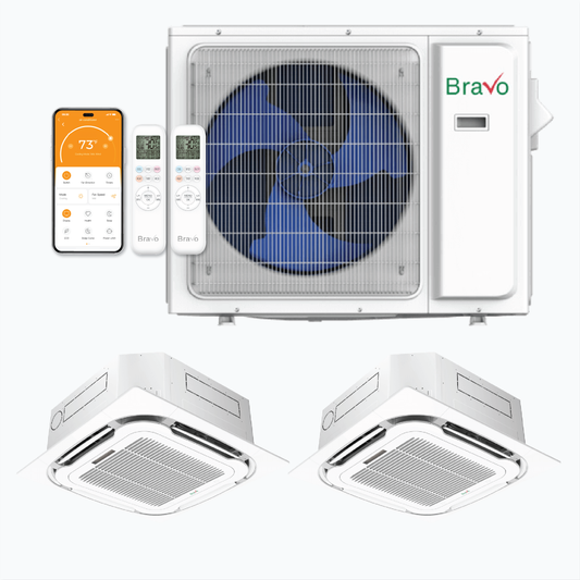 Bravo 2-Zone Ductless Mini Split AC & Heat Pump 36000 BTU (9K+24K), Ceiling Cassettes Units, 230V