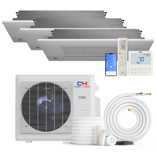 Cooper&Hunter 3-Zone Ductless Mini Split AC & Heat Pump 28000 BTU (6K+12K+12K), One-Way Ceiling Cassettes Units, 230V