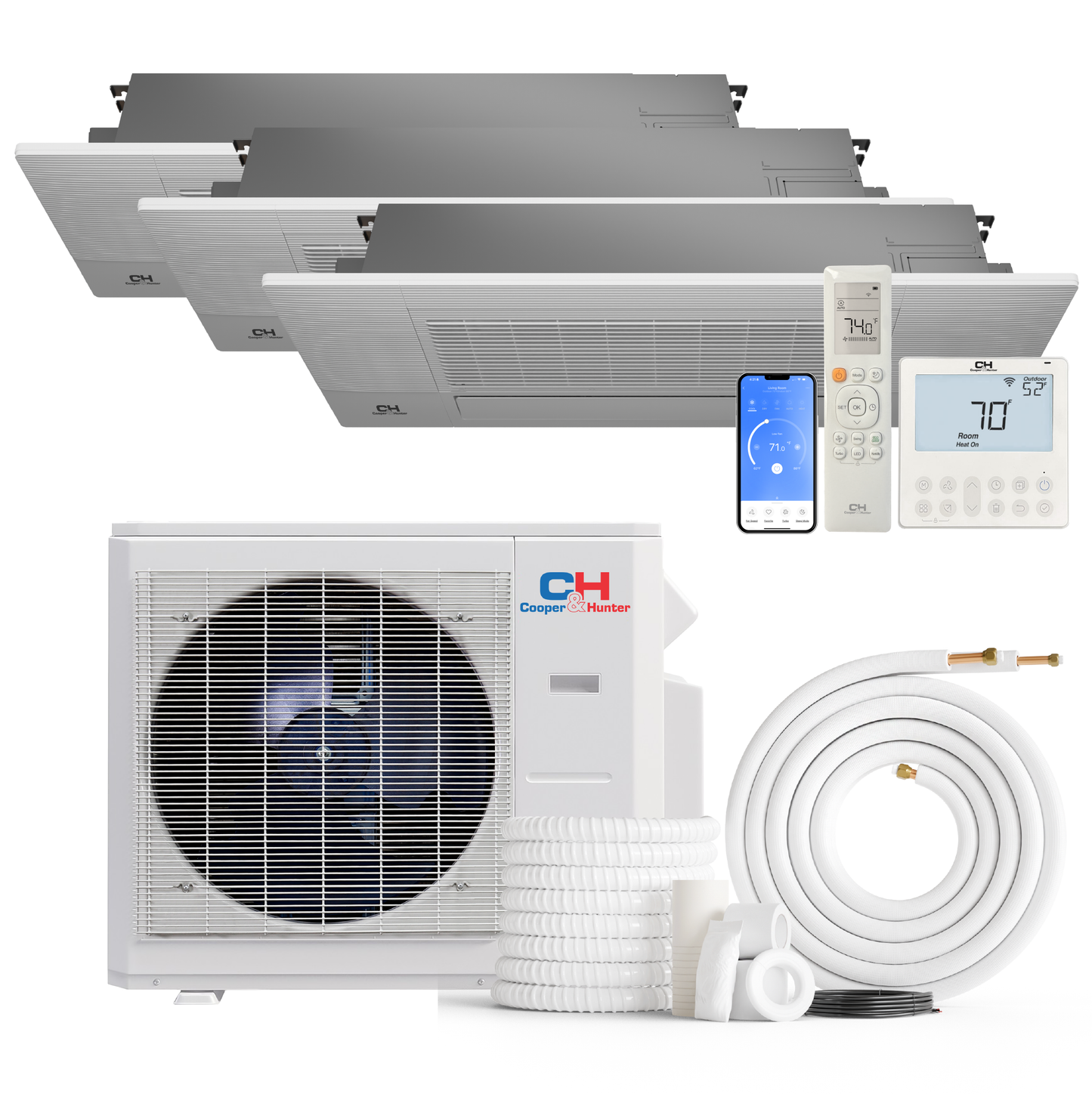 Cooper&Hunter 3-Zone Ductless Mini Split AC & Heat Pump 36000 BTU (9K+9K+9K), One-Way Ceiling Cassettes Units, 230V