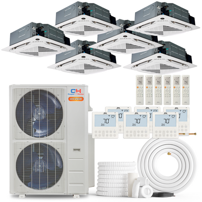 Cooper&Hunter Hyper 6-Zone Ductless Mini Split AC & Heat Pump 48000 BTU (9K+9K+9K+9K+9K+18K), Ceiling Cassettes Units, 230V