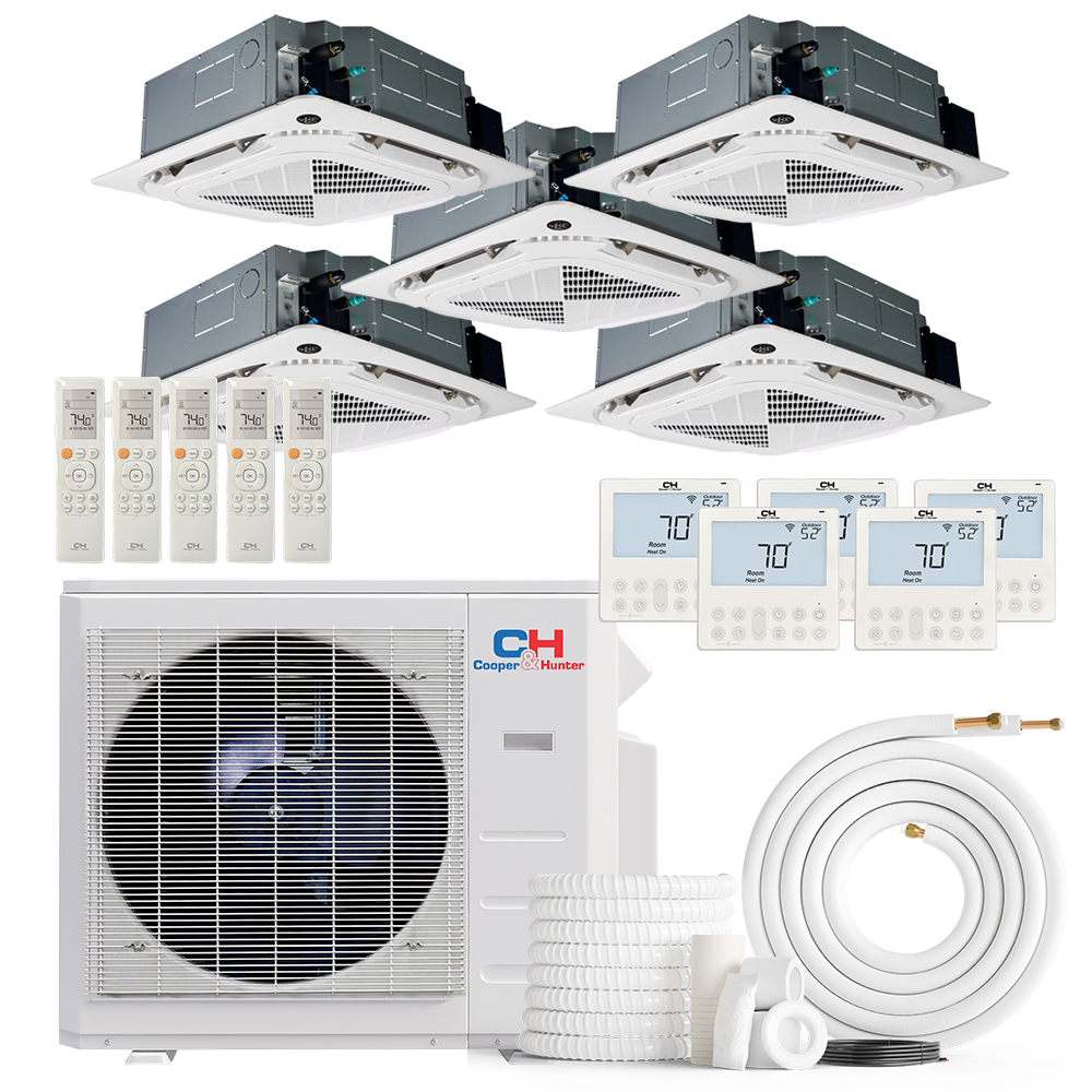 Cooper&Hunter 5-Zone Ductless Mini Split AC & Heat Pump 36000 BTU (9K+9K+9K+9K+9K), Ceiling Cassettes Units, 230V