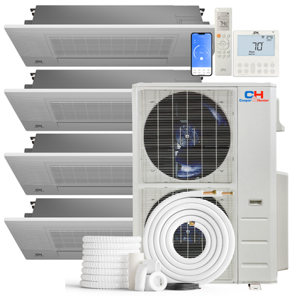 Cooper&Hunter 4-Zone Ductless Mini Split AC & Heat Pump 60000 BTU (9K+9K+9K+18K), One-Way Ceiling Cassettes Units, 230V