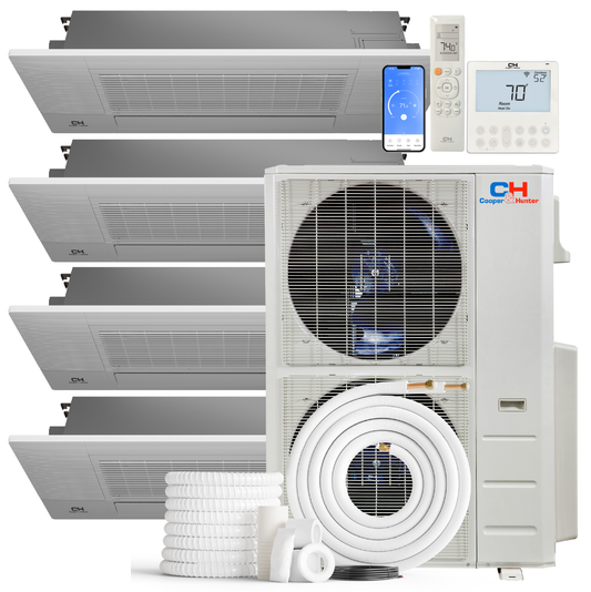 Cooper&Hunter 4-Zone Ductless Mini Split AC & Heat Pump 60000 BTU (9K+9K+9K+18K), One-Way Ceiling Cassettes Units, 230V