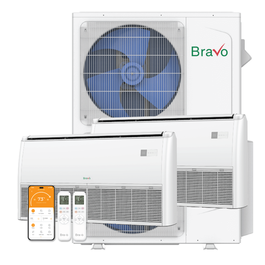 Bravo 2-Zone Ductless Mini Split AC & Heat Pump 42000 BTU (9K+9K), Universal Floor Ceiling Units, 230V