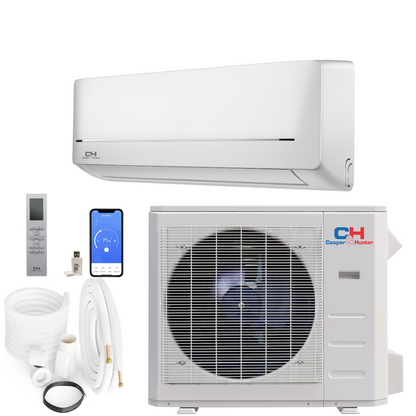 Cooper&Hunter 12,000 BTU Mia Single Zone Wall Mount Minisplit Heat Pump System Includes 16FT Installation Kit R454B 115V