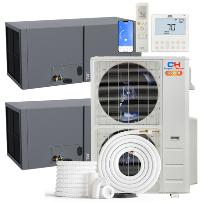 Cooper&Hunter Hyper 2-Zone Ducted Mini Split AC & Heat Pump 48000 BTU (24K+24K), Air Handler Units, 230V