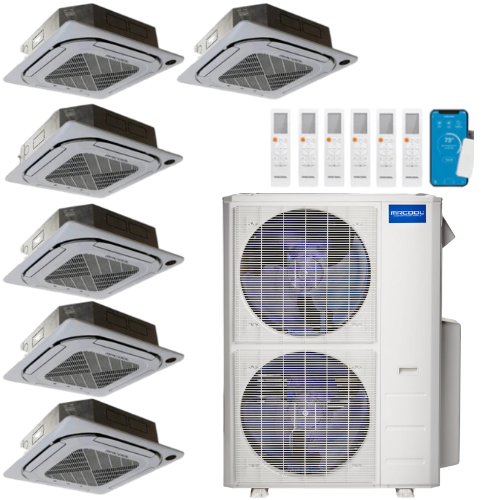MRCOOL Olympus 4th Generation 6-Zone Ductless Mini Split AC & Heat Pump 48000 BTU (9K+9K+9K+9K+9K+9K), Ceiling Cassette Units, 230V