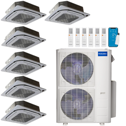 MRCOOL Olympus 4th Generation 6-Zone Ductless Mini Split AC & Heat Pump 48000 BTU (9K+9K+9K+9K+9K+18K), Ceiling Cassette Units, 230V