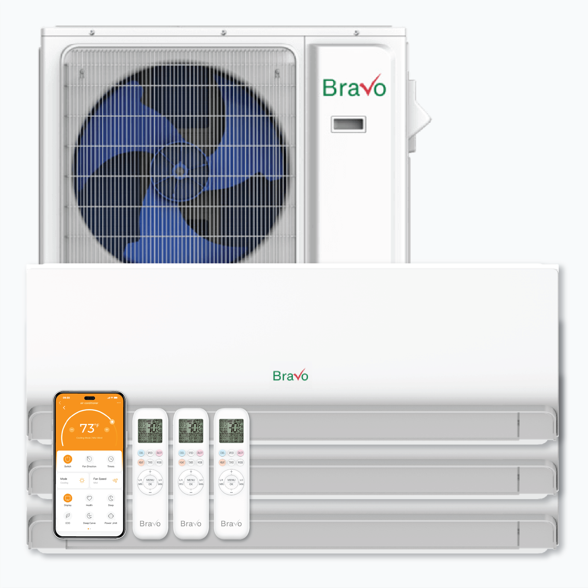 Bravo 3-Zone Ductless Mini Split AC & Heat Pump 24000 BTU (12K+12K+12K), Wall Mount Units, 230V