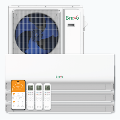Bravo 3-Zone Ductless Mini Split AC & Heat Pump 30000 BTU (9K+12K+18K), Wall Mount Units, 230V