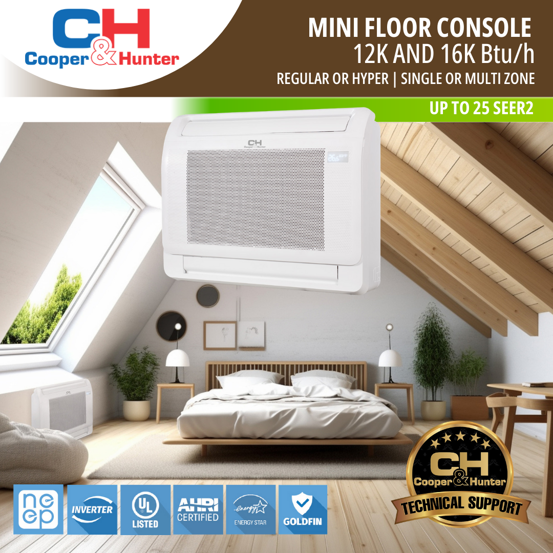 Cooper&Hunter 18,000 BTU Hyper Single Zone Floor Console Minisplit Heat Pump System R454B 230V