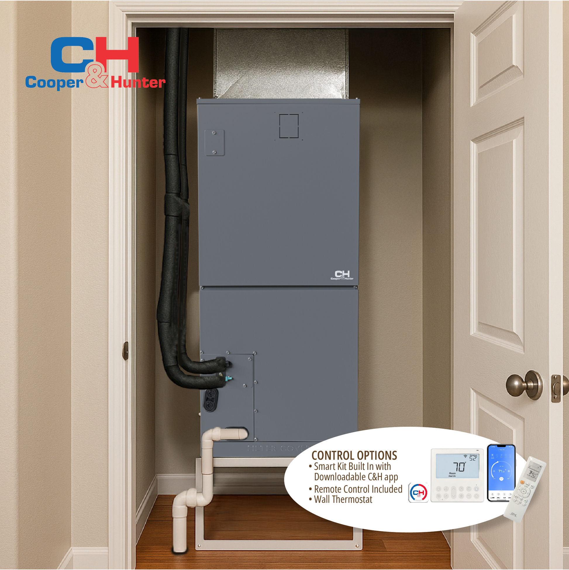 Cooper&Hunter 2-Zone Ducted Mini Split AC & Heat Pump 48000 BTU (18K+30K), Air Handler Units, 230V