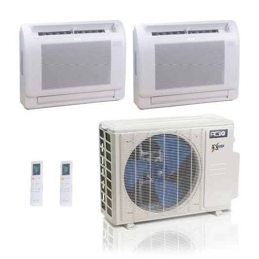 ACIQ Extreme Series 2-Zone Ductless Mini Split AC & Heat Pump 18000 BTU (18K+18K), Floor Console Units, 230V