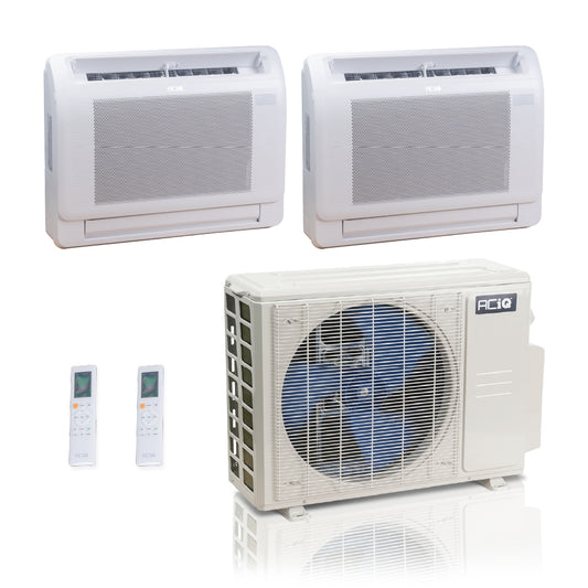 ACIQ 2-Zone Ductless Mini Split AC & Heat Pump 27000 BTU (9K+12K), Floor Console Units, 230V