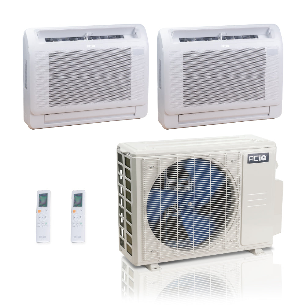 ACIQ 2-Zone Ductless Mini Split AC & Heat Pump 27000 BTU (12K+12K), Floor Console Units, 230V