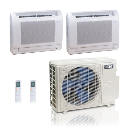 ACIQ 2-Zone Ductless Mini Split AC & Heat Pump 27000 BTU (9K+9K), Floor Console Units, 230V