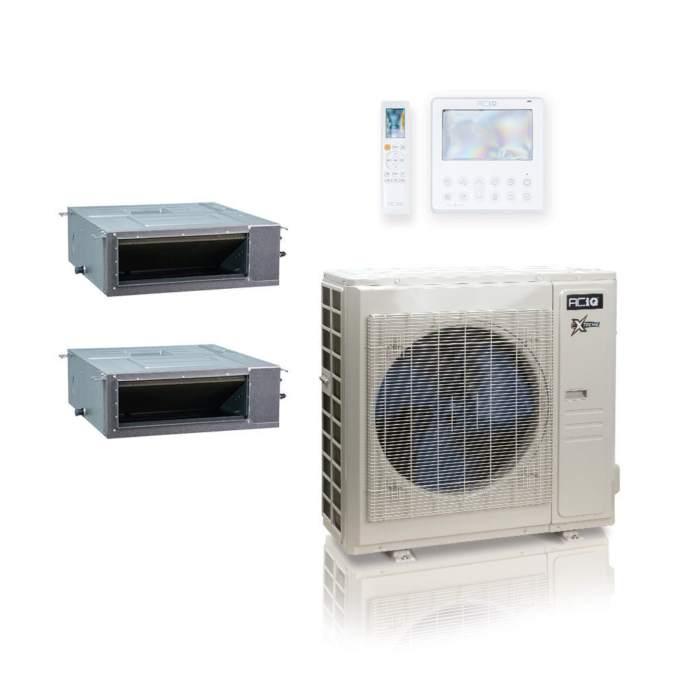 ACIQ Extreme Series 2-Zone Ducted Mini Split AC & Heat Pump 36000 BTU (18K+18K), Slim Duct Units, 230V