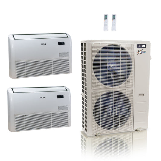 ACIQ Extreme Series 2-Zone Ductless Mini Split AC & Heat Pump 48000 BTU (9K+18K), Floor Console Units, 230V