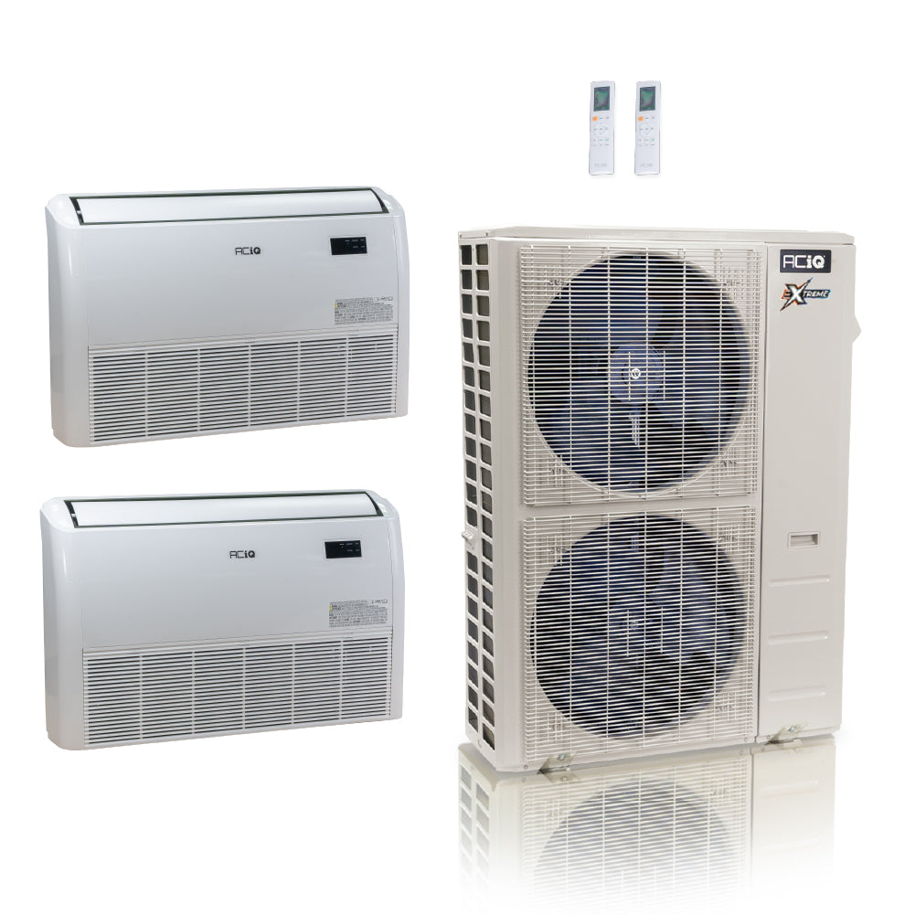 ACIQ Extreme Series 2-Zone Ductless Mini Split AC & Heat Pump 55000 BTU (12K+24K), Floor Console Units, 230V