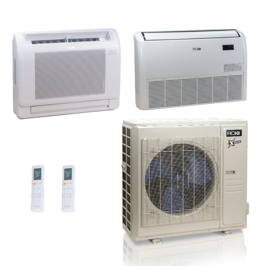 ACIQ Extreme Series 2-Zone Ductless Mini Split AC & Heat Pump 36000 BTU (18K+24K), Floor Console Units, 230V